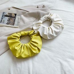 Shoulder Bags Ring Handbag Women Frame Bag Pleated Clutch Shell 12inch Pu White/ Yellow