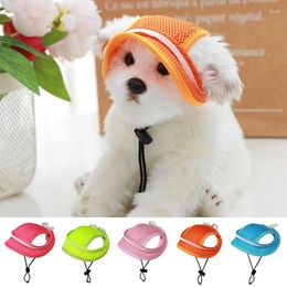 Dog Apparel Summer Breathable Mesh Hat Creative Leak Ear Baseball Cap Drawstring Princess Beach Adjustable Shade Pet Headwear