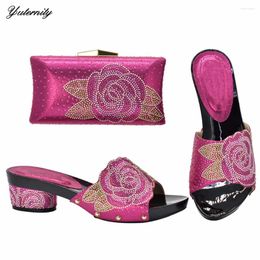 Dress Shoes Italian Decoration With Rhinestone Matching Bags For Party African Summer Women Middle Heels And Set