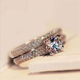 Bands Qualities Elegant Rose Gold Silve Colours Rings for Women Trendy Metal Inlaid White Zicron Wedding Ring Engagement Jewellery