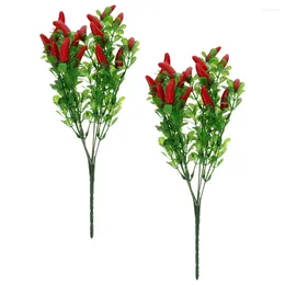 Decorative Flowers 2 Pcs Simulated Pepper Bouquet Decoration Vase Artificial Chilli Stems Skewers Plastic Branch Vegetable Branches