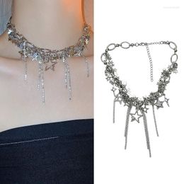 Choker Star Tassel Necklace Punk Style Bling Chain For Women Jewellery Party Collares