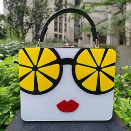 Totes KHNMEET Lovely Yellow Lemon Box Strap Handbags For Women Acrylic Party Purse Ladies Mini Tote Shoulder Bags