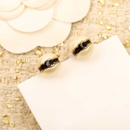 2024 Luxury quality charm round shape stud earring with nature shell beads and black color desinger jewelry have stamp box PS3477B