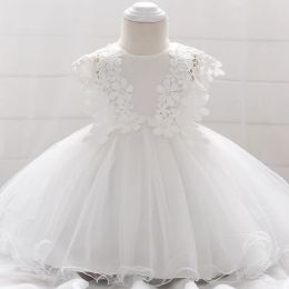 Sets Baby Girl Sweet Lace Flower Tulle Christening Princess Toddler Birthday Party Ball Gown Dress Newborn Children Baptism 1 Years