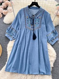 Party Dresses Women Summer Dress Ethnic Style Embroidered Bubble Sleeves Loose And Slim With A Foreign Short D4139