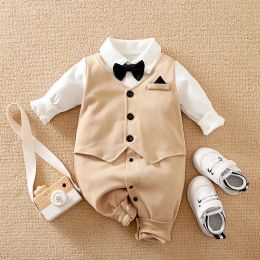 One-Pieces Spring And Autumn Style Boys And Girls Handsome Gentleman Outgoing Formal Dress Cotton Comfortable Long Sleeve Baby Bodysuit