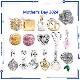 925 Silver 2024 New White Rose Pendant Mother's Day Gift Love Charm Suitable for DIY Women's Jewellery Bracelet Free Shipping