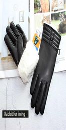 Winter Thickened Warmth Touch Screen Sheepskin Gloves Female Leather White Rabbit Fur Lining Outdoor Windproof Increase Finger 2209819739