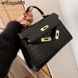 Totes Women Handbag KY Suitable for Black Bag 2024 New Bag Womens Fashion and Advanced Sense Crocodile Pattern Crossbody Western Style Handheld