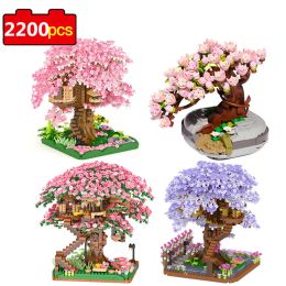 Blocks New Pot Plants Blocks Bricks City Mini Sakura Succulents Cherry Blossom House Tree Model Building Blocks Toys for Children Gifts