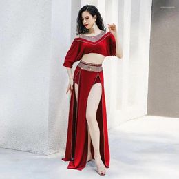 Stage Wear Belly Dance Training Clothes Oriental Fashion Edge Tassel Loose Ice Silk Performance Group Dress Female