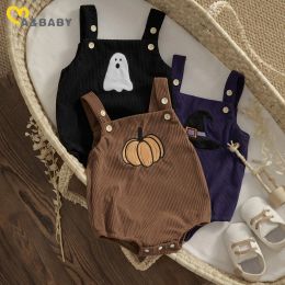 One-Pieces ma&baby 018M 1st Halloween Baby Costumes Newborn Infant Boy Girl Pumpkin Ghost Print Jumpsuit Corduroy Overalls