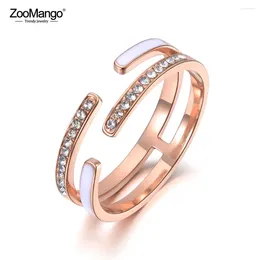 Cluster Rings ZooMango Trendy Titanium Stainless Steel White Glaze For Women Mosaic CZ Crystal Love Anniversary Ring Jewellery ZR19077