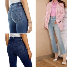 Frauen Jeans Frauen Mode Jeanshose hohe taillierte elastische Mikrofleichern ausgewirkt Blue Stretch Jeans Streetwear 240423