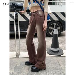 Women's Jeans Brown Polished White Y2k Vintage Streetwear Flare 2024 Loose Casual Straight Wide Leg Mop Mom Womens