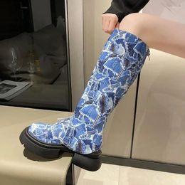 Boots Women's 2024 Fashion Women Shoes Basic Brand Knee-High Woman Mixed Colors Round Toe Platform Back Zip Female