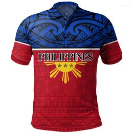 Men's Polos Philippines Flag Polo Shirts For Men 3D Printed Button Shirt Street Casual Loose Short Sleeve Summer Hawaiian Tops Tees