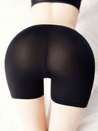Sexy Thin Breathable Women's Safety Anti Friction Thigh Shorts Summer Boxer Women Lift Butt Shiny Sheer Exotic Lingerie