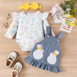 Sets Citgeett Spring Easter Infant Baby Girls Outfits Romper + Bunny Suspender Skirt + Headband Set Clothes