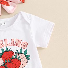 Clothing Sets Born Infant Baby Girl Summer Outfit Clothes Feeling Berry Good Short Sleeve Romper Strawberry Plaid Ruffle Shorts Headband