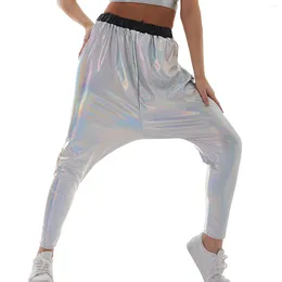 Women's Pants 2024 Fashion Big Crotch Trousers Metallic Shiny Jogger Stage Performance Harem Streetwear Baggy Hip Hop Skinny