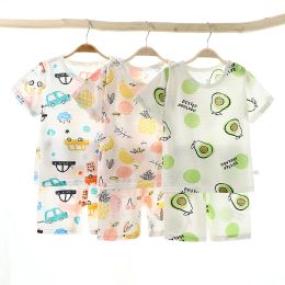 Swimwear New Summer Children Home Clothing Pamas Suit Cotton Cute Cartoon Thin Section Kids Boys Girls Sleepwear Twopiece Clothe Set