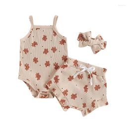 Clothing Sets Infant Baby Girls Clothes Set Print Sleeveless Sling Romper Elastic Waist Shorts Headband 3Pcs