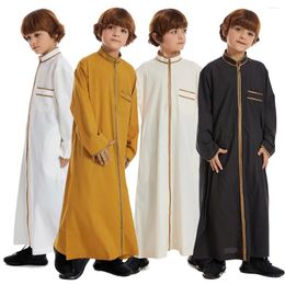 Ethnic Clothing Traditional Muslim Open Abaya Zipper Middle East Jubba Thobe Kids Boy Kimono Dress Robe Kaftan Dishdasha Caftan