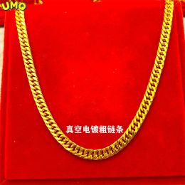 Necklaces Plated 100% Real Gold 24k 999 necklace thick 999 50cm 999 vacuum electro for women and men Pure 18K Gold Jewellery