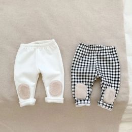 Pants Cute Baby Pant 03Years Newborn Boy Girl Elastic Waist Plaid Trousers Fleece Thicken Warm Bottom Outwear Casual Winter Clothes