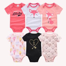 One-Pieces Kavkas Baby Girls Bodysuits 6 pcs/lot Summer Cotton Baby Clothes Short Sleeve Newborn body bebe 03 months Infant Clothing