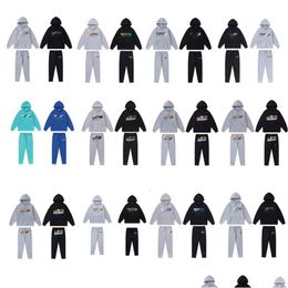 Mens Tracksuits Black Classic Luxury Hoodie Trapstar Tracksuit Rainbow Towel Embroidery Decoding Hooded Sportswear Men And Women Suit Dhai8