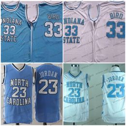 Indiana State Sycamores 33 Larry Bird College North Carolina Tar Heels 23 Michae Basketball Jerseys Mens Stitched Blue White