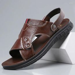 Sandals Classic Mens Slip On Summer Leather Slippers Men Outdoor Casual Lightweight Black Water Shoes