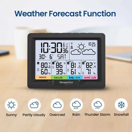 Household Thermometers Newentor Digital Weather Station Clock Indoor Outdoor Forecast Hygrometer Thermometer Wireless Weather Monitor With 3 Sensors T240422