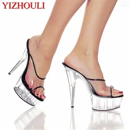 Slippers 6 Inch Neon Wedges Platforms Shoes 15cm Bordered Clear Night Club Fish Mouth Crystal Exotic Dancer Women Sandals