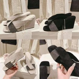 Wedges Quality Slippers Women Cow Suede Cross Strap Slides Summer Shoes String Bead High Heels Sandals Woman