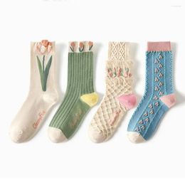 Women Socks Tulip Women's Flower Summer Vintage Soft Cotton Warm Spring Lace Ladies