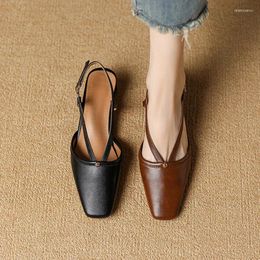 Sandals Phoentin Designer Slingbacks Square Toe Black Woman Summer 2024 Low Heeled Ladies Shoes Plus Size FT3375