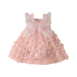 One-Pieces Pudcoco Infant Newborn Baby Girls Rompers Dress, Sleeveless Pleated Butterfly Tulle Patchwork Aline Dress for Party 024M