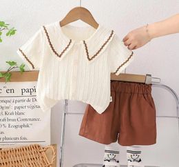 Clothing Sets Summer Girls Outfits Set Designer Clothes For Baby Kids Sweet Turn-down Collar Short Sleeve Shirts Shorts Toddler Suits