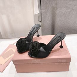 mirror quality Designer Sandals Branded Classic Styles Spring/Summer Women's high-heeled sandals pink/black pointed toe stiletto heel 8.5cm Satin Rose Heels 35-39 size