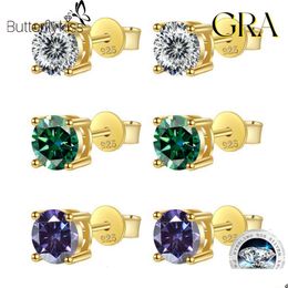 Charm Butterflykiss 18K Gold Plated 0.2-2 Carat Gemstone Stud Earrings For Women 925 Sterling Sier Solitaire Fine Jewellery 230825 Drop Dhlkq