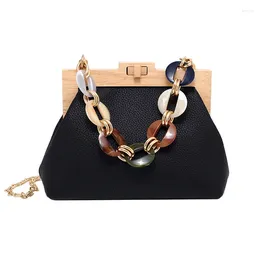 Shoulder Bags Wooden Gold Clip Handbag 2024 Designer Personality Wood Messenger Bag Colour Disc Chain Women's