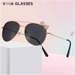 Sunglasses Classic Girls Bow Pilot Sunglasses Metal Frame Kids Glasses Children Outdoor Goggles Party Eyewear Cute Style Sun Glasses 240423