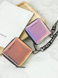 Wallets Fashionable Laser Colored Women's Short Wallet PU Leather Large Capacity Multi Card Slot ID Holder Long Coin Purse