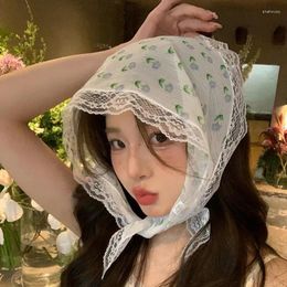Scarves Jodimitty 1PC Lace Hair Scarf Floral Print Headscarf Hat Summer Retro Triangle Band Women Travel Headband Accessories