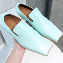 Casual Shoes Pleated For Ladies Square Toes PU Leather Flat Heels Female Loafers Solid Sewing Lines Zapatos Mujer Chassure Femme