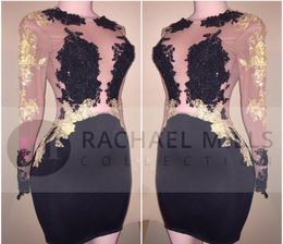 2019 Cheap Black Sheer Long Sleeves Cocktail Dress Mini Short Lace Semi Club Wear Homecoming Graduation Party Gown Plus Size Custo6451665